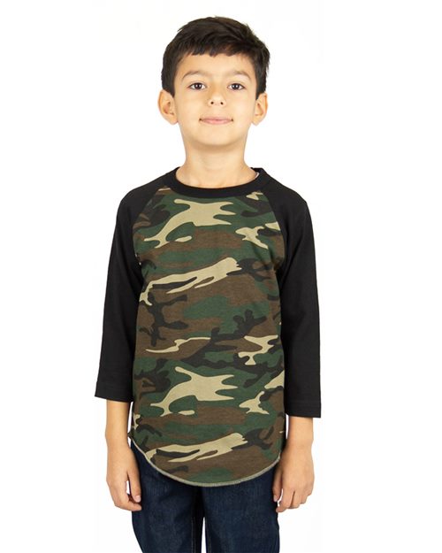 Shaka Wear Youth Three-Quarter Sleeve Camo Raglan T-Shirt SHRAGCY