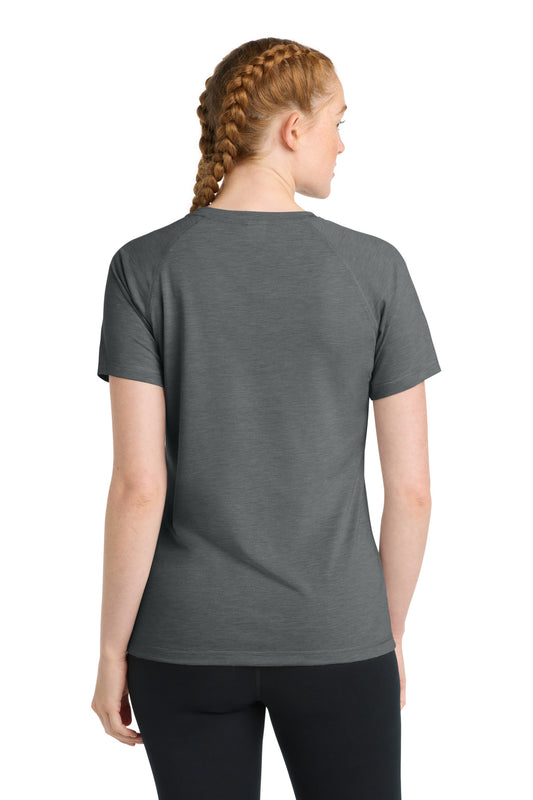 Sport-Tek Women's PosiCharge Tri-Blend Wicking Scoop Neck Raglan Tee. LST400