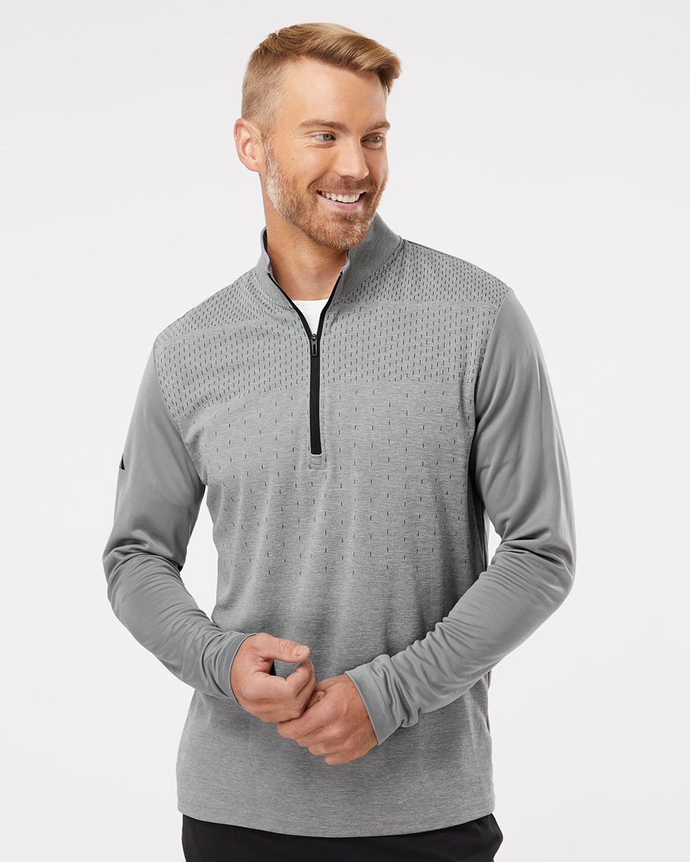 Adidas Men's Ultimate365 Heather Block Print Quarter-Zip Pullover A522