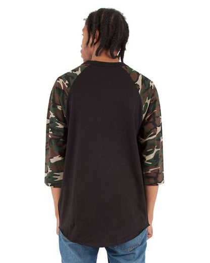 Shaka Wear Unisex Three-Quarter Sleeve Camo Raglan T-Shirt SHRAGCM