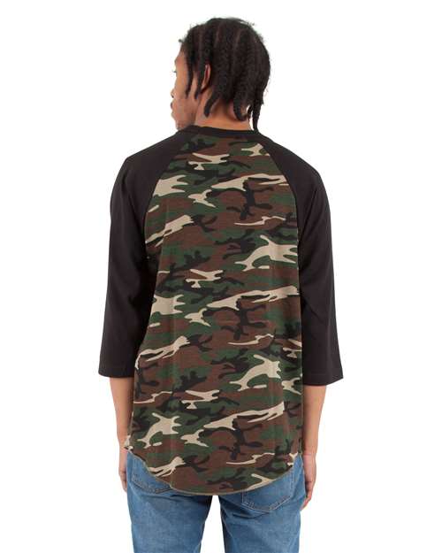 Shaka Wear Unisex Three-Quarter Sleeve Camo Raglan T-Shirt SHRAGCM