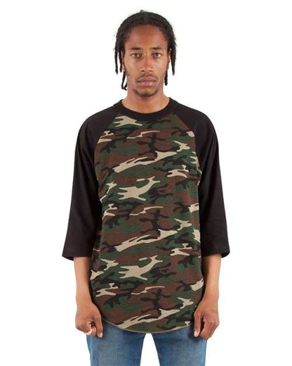 Shaka Wear Unisex Three-Quarter Sleeve Camo Raglan T-Shirt SHRAGCM