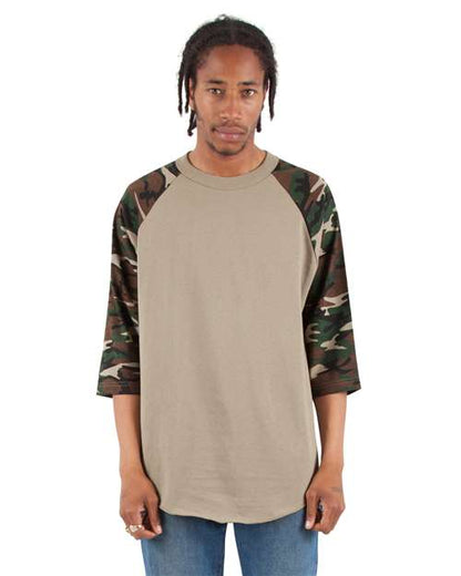 Shaka Wear Unisex Three-Quarter Sleeve Camo Raglan T-Shirt SHRAGCM