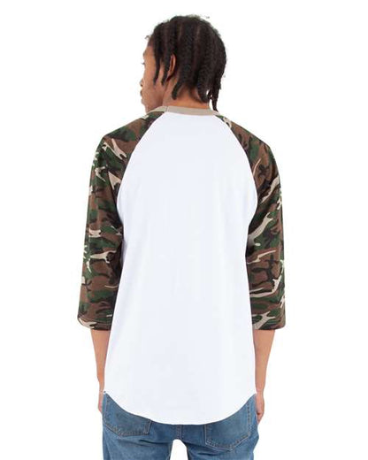 Shaka Wear Unisex Three-Quarter Sleeve Camo Raglan T-Shirt SHRAGCM