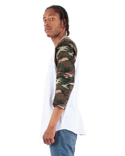 Shaka Wear Unisex Three-Quarter Sleeve Camo Raglan T-Shirt SHRAGCM