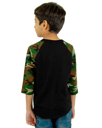 Shaka Wear Youth Three-Quarter Sleeve Camo Raglan T-Shirt SHRAGCY