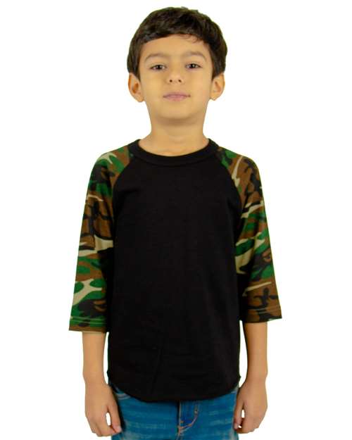 Shaka Wear Youth Three-Quarter Sleeve Camo Raglan T-Shirt SHRAGCY