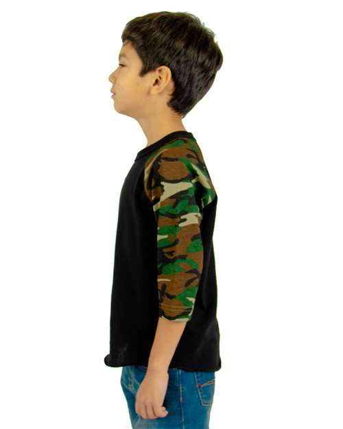 Shaka Wear Youth Three-Quarter Sleeve Camo Raglan T-Shirt SHRAGCY
