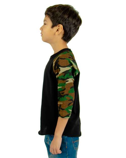 Shaka Wear Youth Three-Quarter Sleeve Camo Raglan T-Shirt SHRAGCY