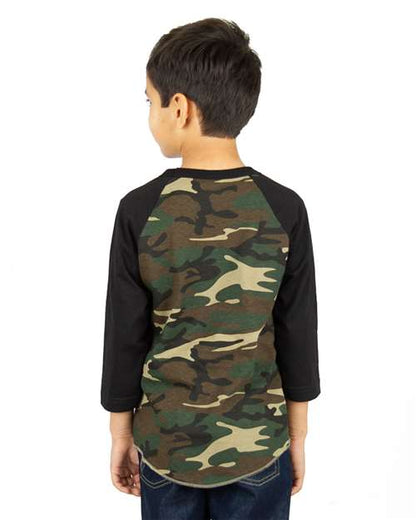 Shaka Wear Youth Three-Quarter Sleeve Camo Raglan T-Shirt SHRAGCY