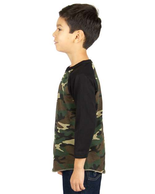 Shaka Wear Youth Three-Quarter Sleeve Camo Raglan T-Shirt SHRAGCY