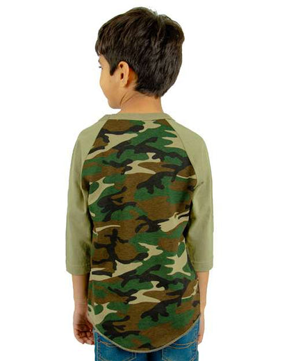 Shaka Wear Youth Three-Quarter Sleeve Camo Raglan T-Shirt SHRAGCY