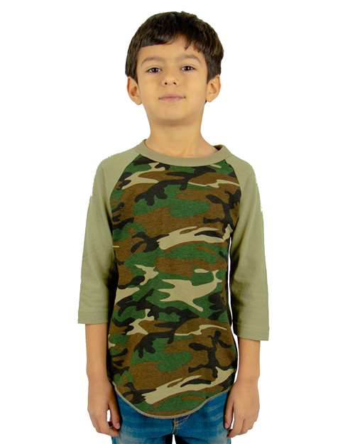 Shaka Wear Youth Three-Quarter Sleeve Camo Raglan T-Shirt SHRAGCY