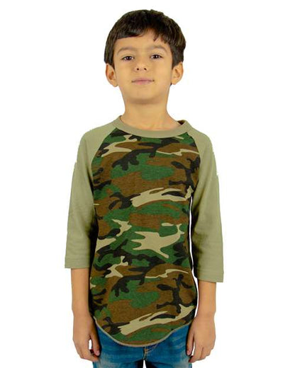 Shaka Wear Youth Three-Quarter Sleeve Camo Raglan T-Shirt SHRAGCY