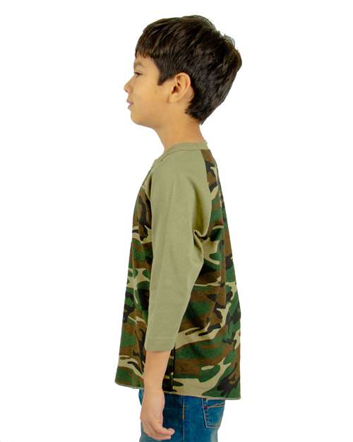 Shaka Wear Youth Three-Quarter Sleeve Camo Raglan T-Shirt SHRAGCY