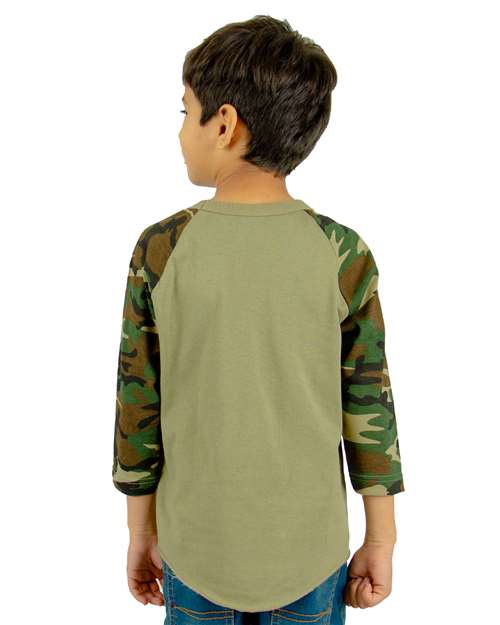 Shaka Wear Youth Three-Quarter Sleeve Camo Raglan T-Shirt SHRAGCY