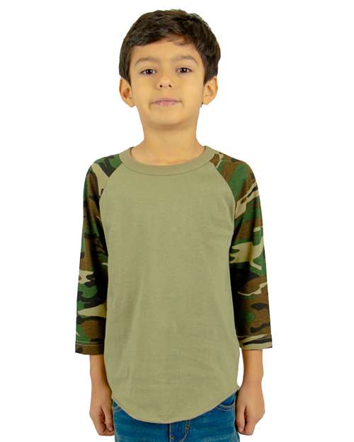 Shaka Wear Youth Three-Quarter Sleeve Camo Raglan T-Shirt SHRAGCY