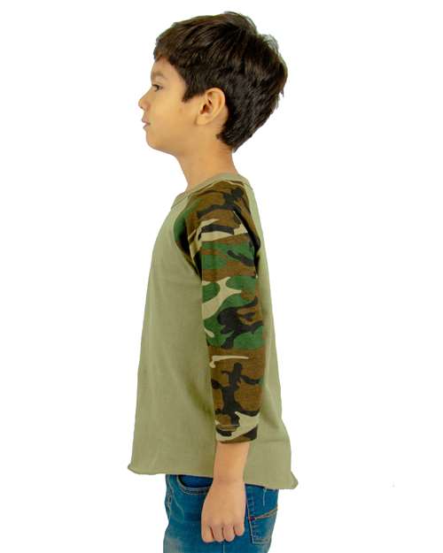 Shaka Wear Youth Three-Quarter Sleeve Camo Raglan T-Shirt SHRAGCY