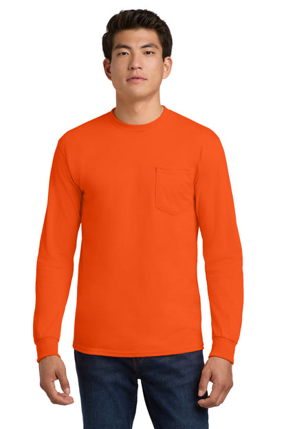 Gildan - Ultra Cotton 100% US Cotton Long Sleeve T-Shirt with Pocket.  2410