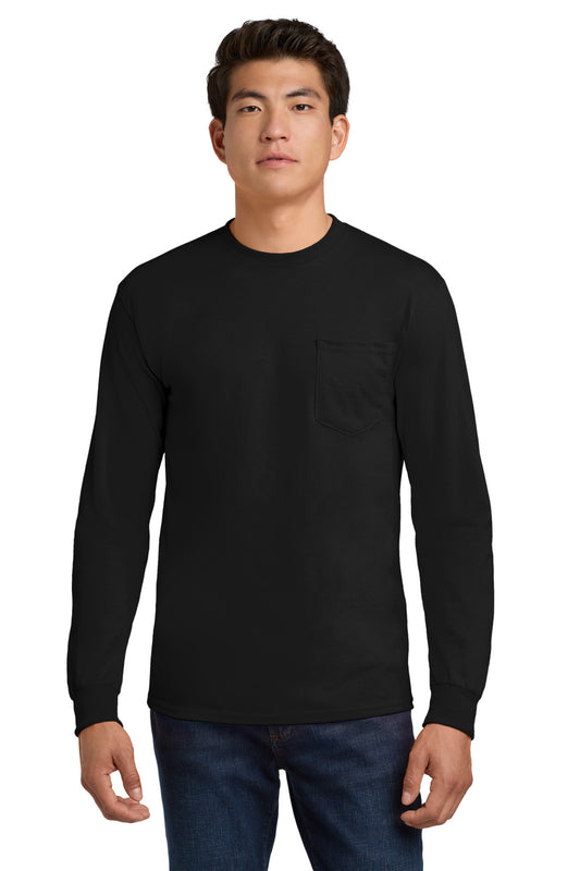 Gildan - Ultra Cotton 100% US Cotton Long Sleeve T-Shirt with Pocket.  2410