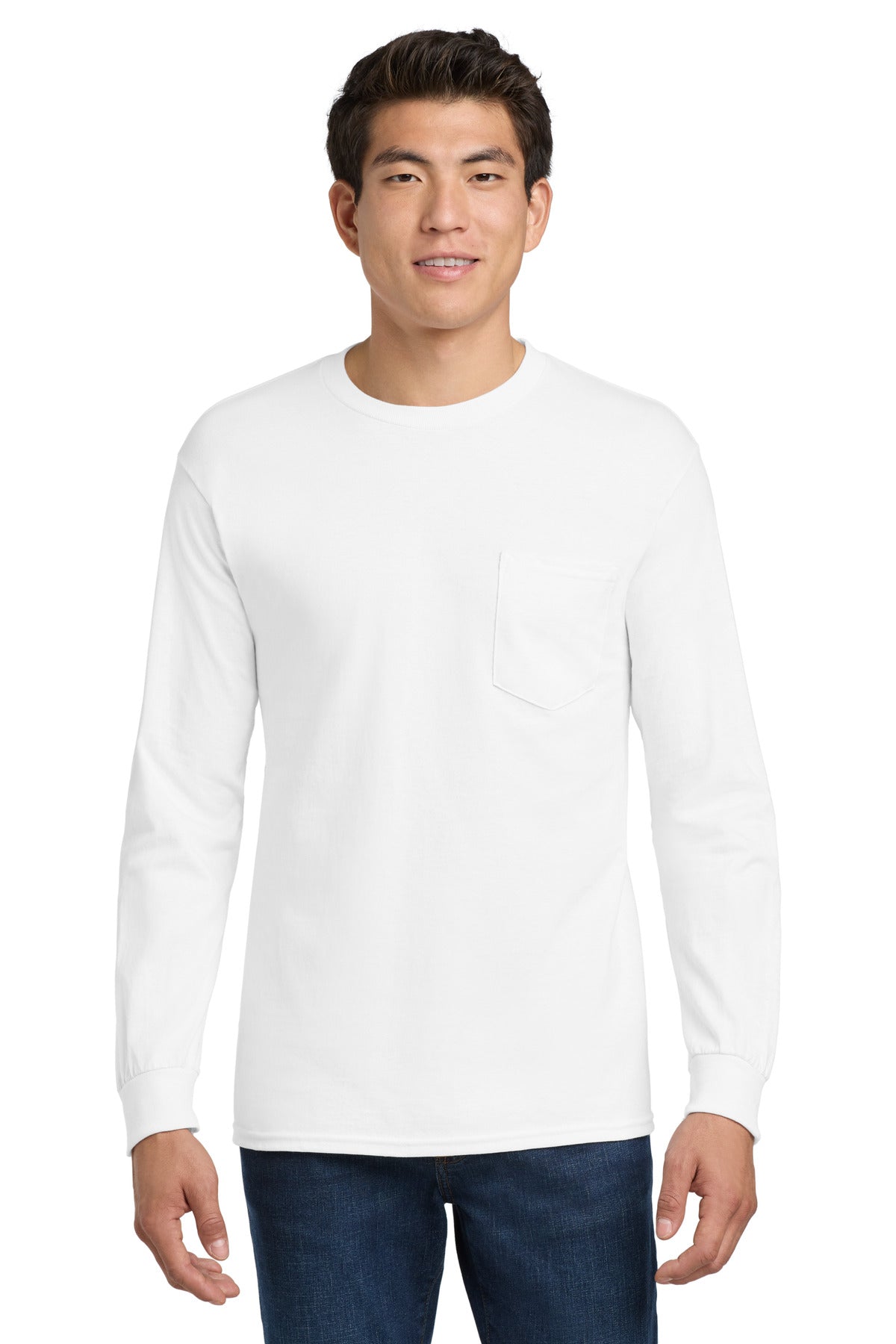 Gildan - Ultra Cotton 100% US Cotton Long Sleeve T-Shirt with Pocket.  2410