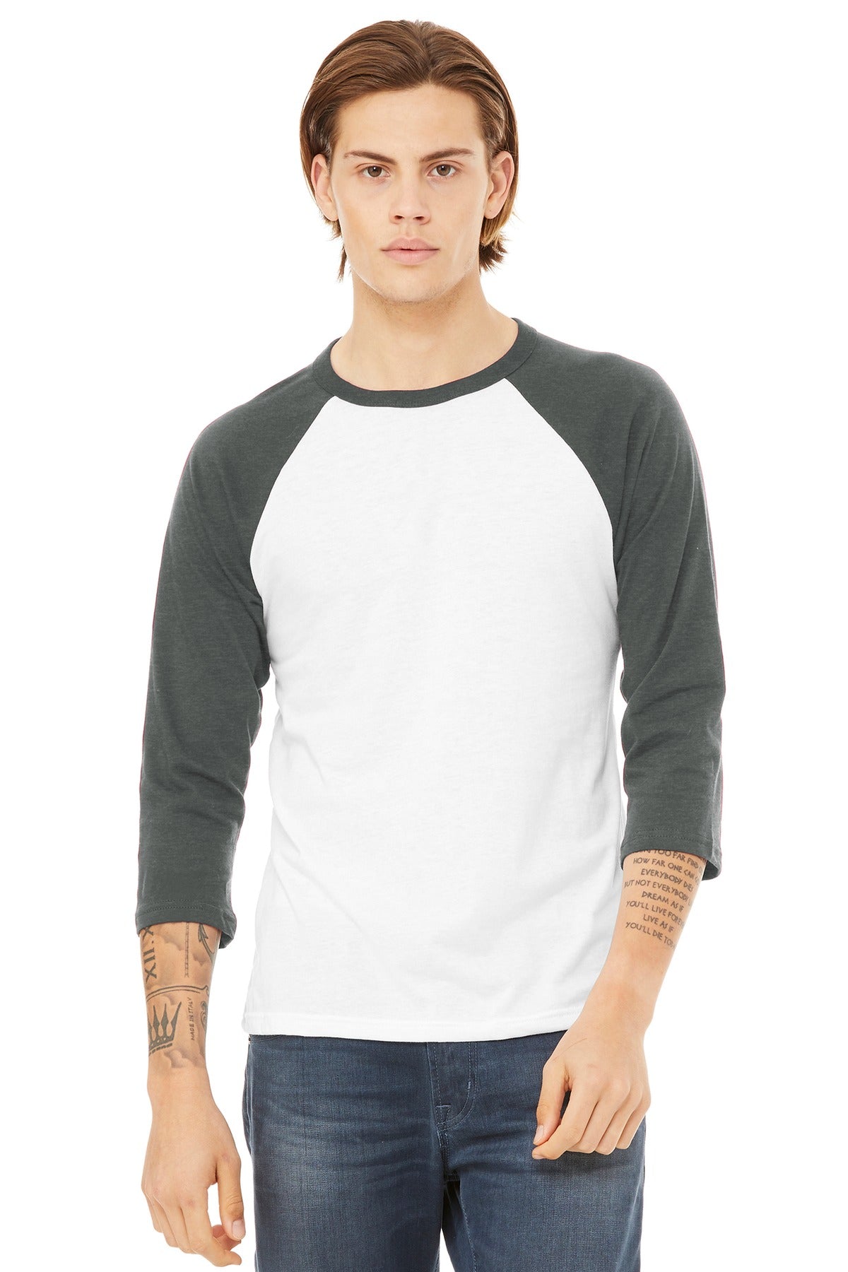 BELLA+CANVAS  Unisex 3/4-Sleeve Baseball Tee. BC3200