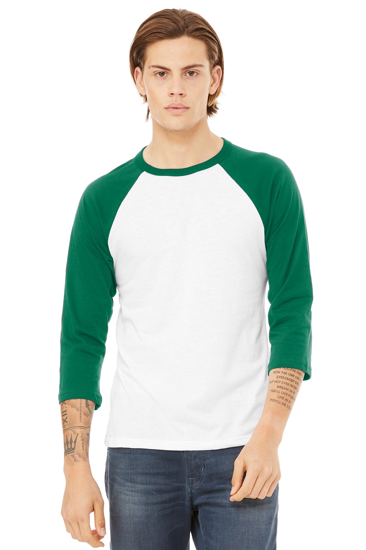 BELLA+CANVAS  Unisex 3/4-Sleeve Baseball Tee. BC3200