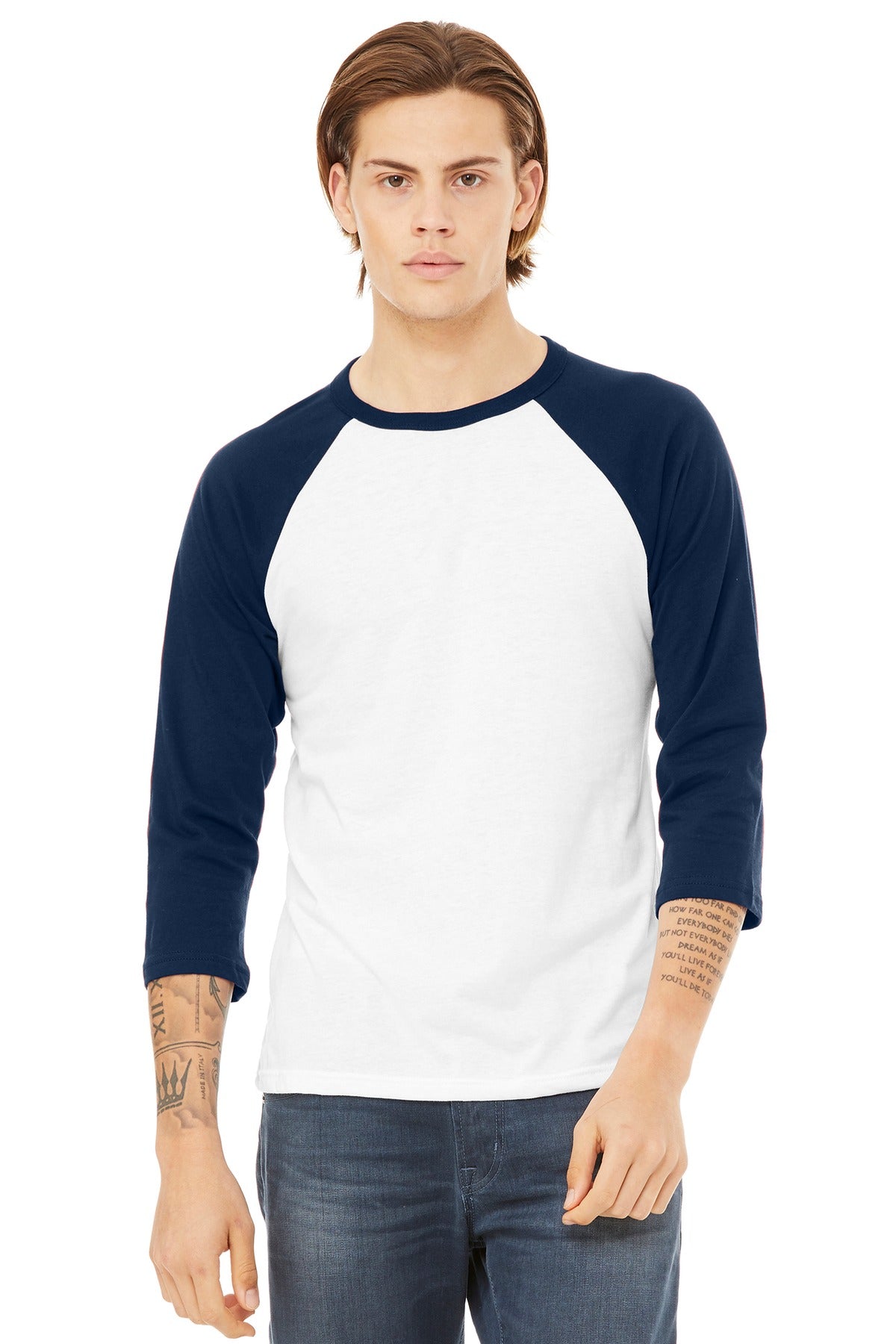 BELLA+CANVAS  Unisex 3/4-Sleeve Baseball Tee. BC3200