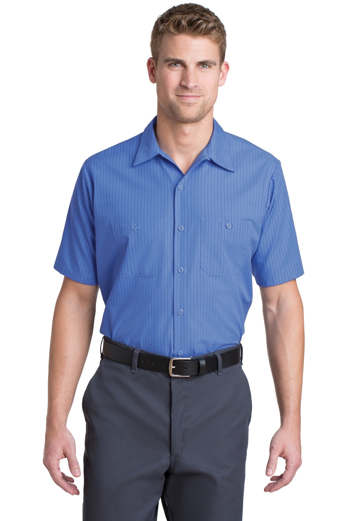 Red Kap Short Sleeve Striped Industrial Work Shirt.  CS20
