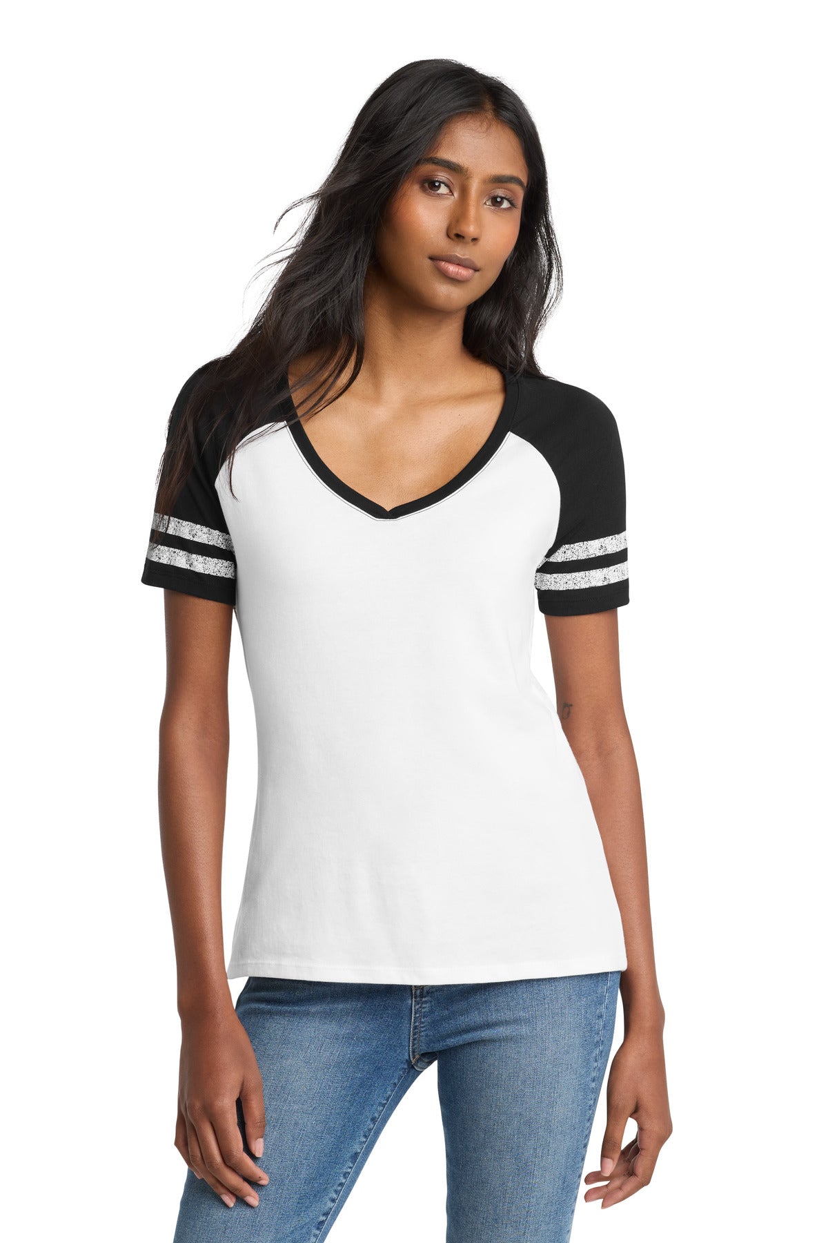 District  Women's Game V-Neck Tee. DM476