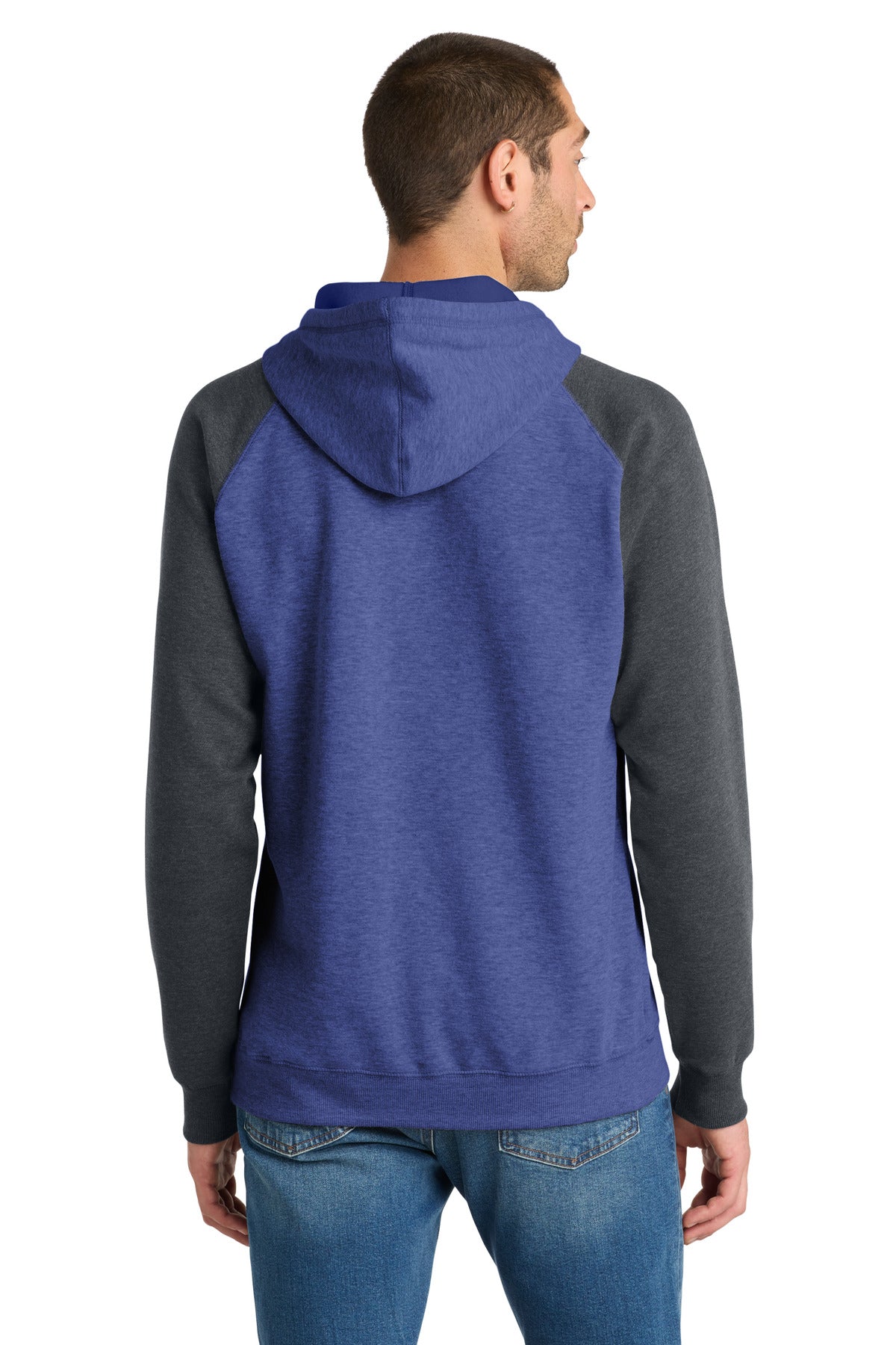 District Young Mens Lightweight Fleece Raglan Hoodie.  DT196