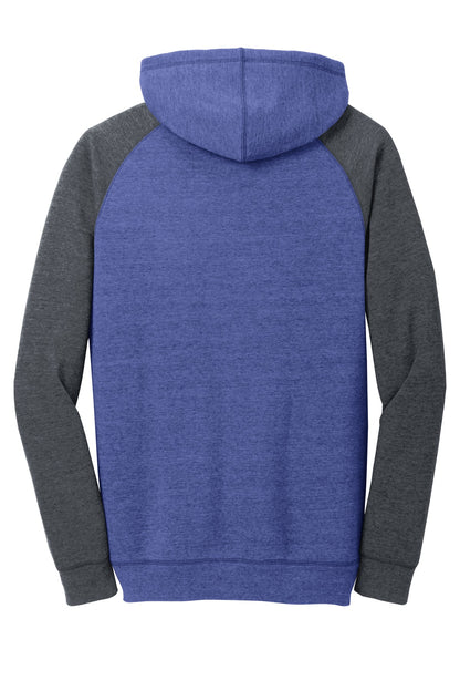 District Young Mens Lightweight Fleece Raglan Hoodie.  DT196