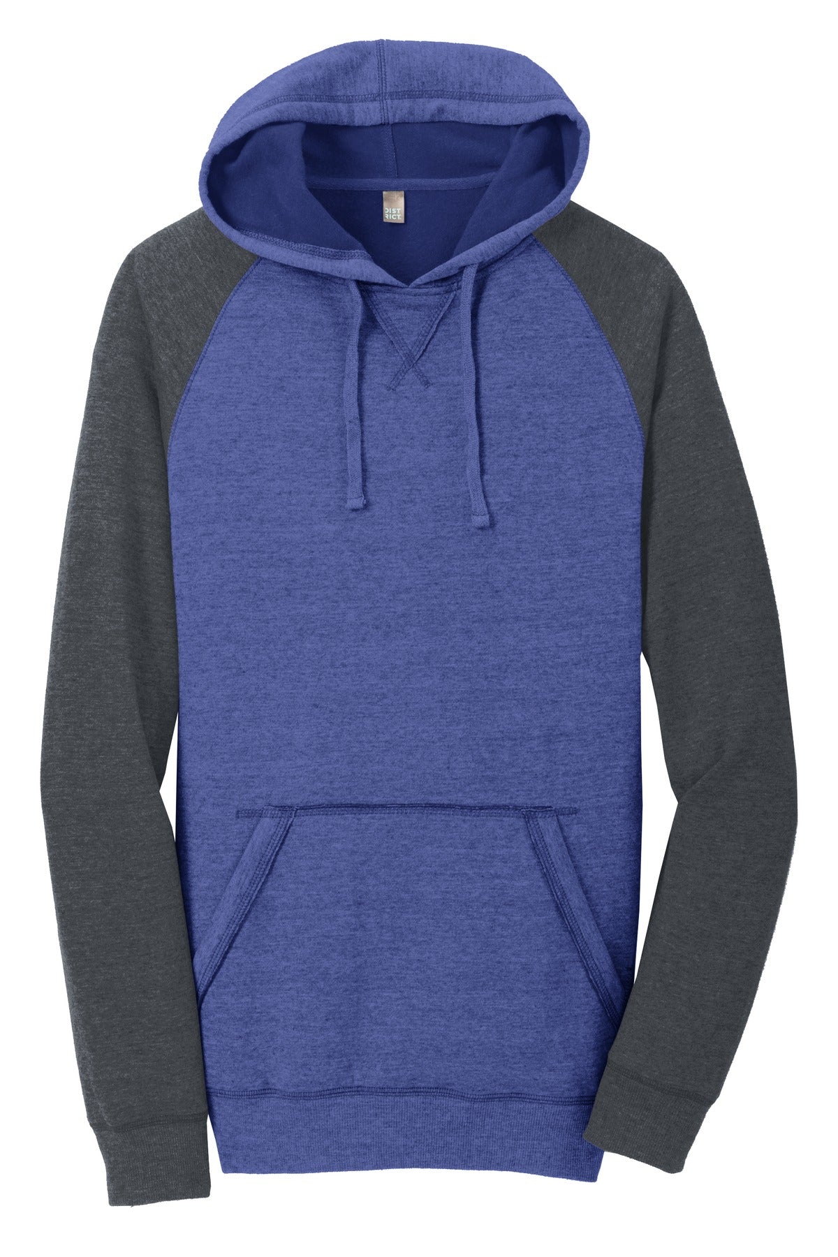 District Young Mens Lightweight Fleece Raglan Hoodie.  DT196