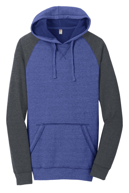 District Young Mens Lightweight Fleece Raglan Hoodie.  DT196