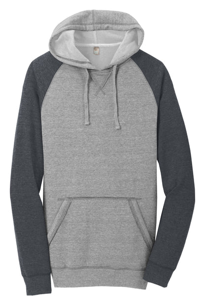 District Young Mens Lightweight Fleece Raglan Hoodie.  DT196