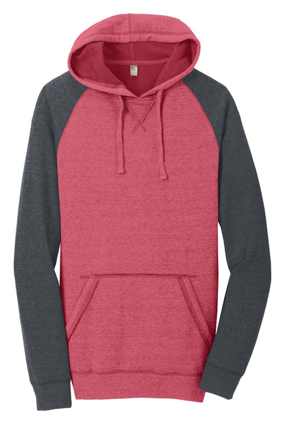 District Young Mens Lightweight Fleece Raglan Hoodie.  DT196
