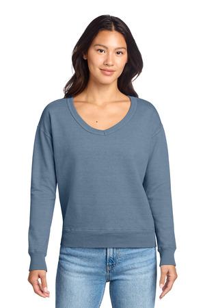 Port & Co Women's Beach Wash Garment-Dyed V-Neck Sweatshirt LPC098V