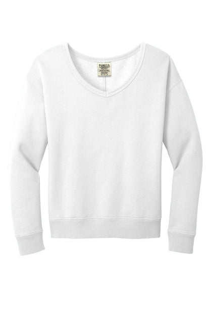 Port & Co Women's Beach Wash Garment-Dyed V-Neck Sweatshirt LPC098V