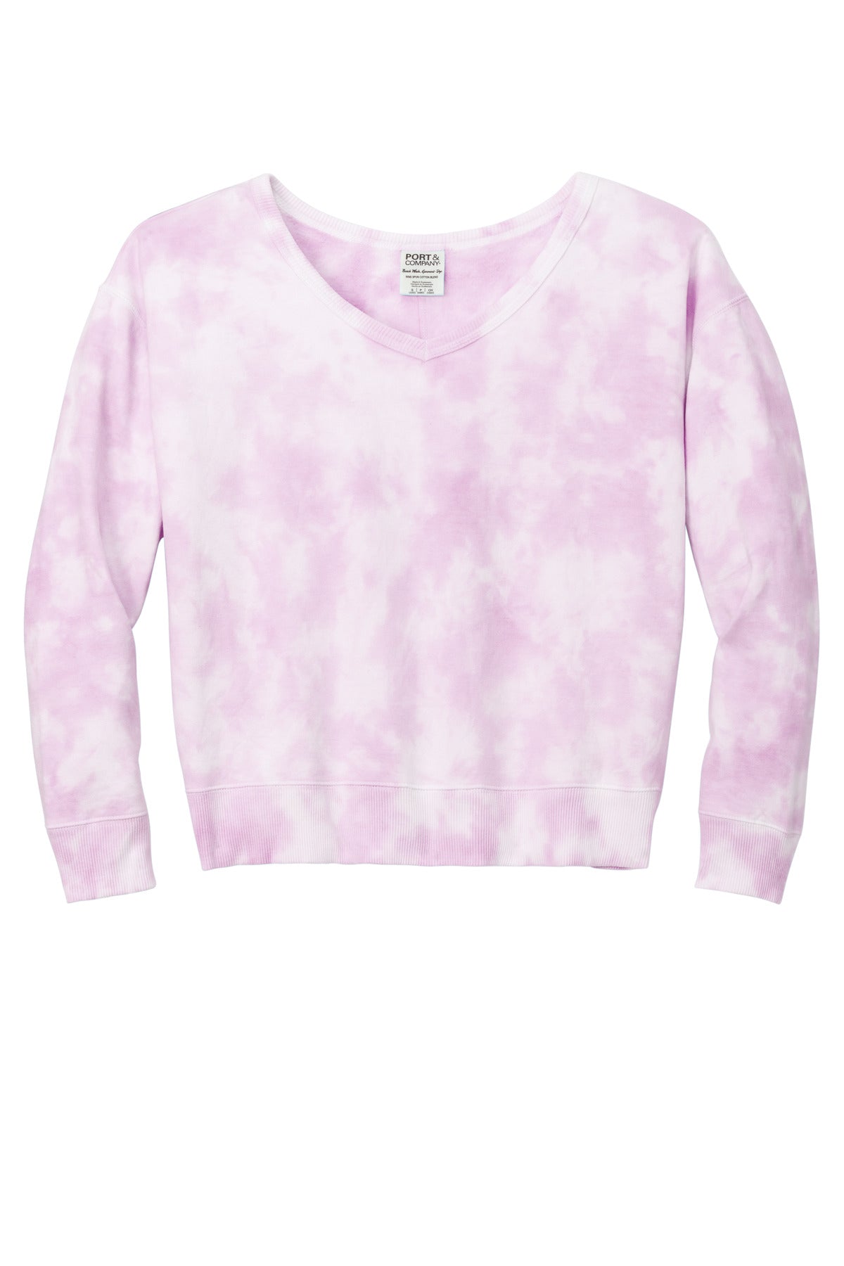 Port & Co Women's Beach Wash Cloud Tie-Dye V-Neck Sweatshirt LPC140V