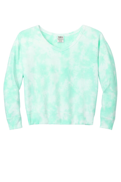 Port & Co Women's Beach Wash Cloud Tie-Dye V-Neck Sweatshirt LPC140V