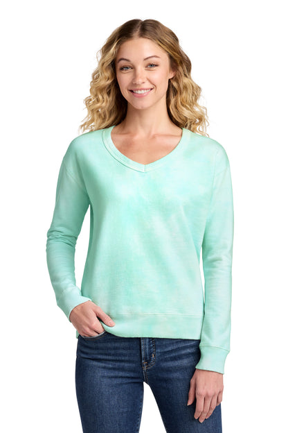 Port & Co Women's Beach Wash Cloud Tie-Dye V-Neck Sweatshirt LPC140V
