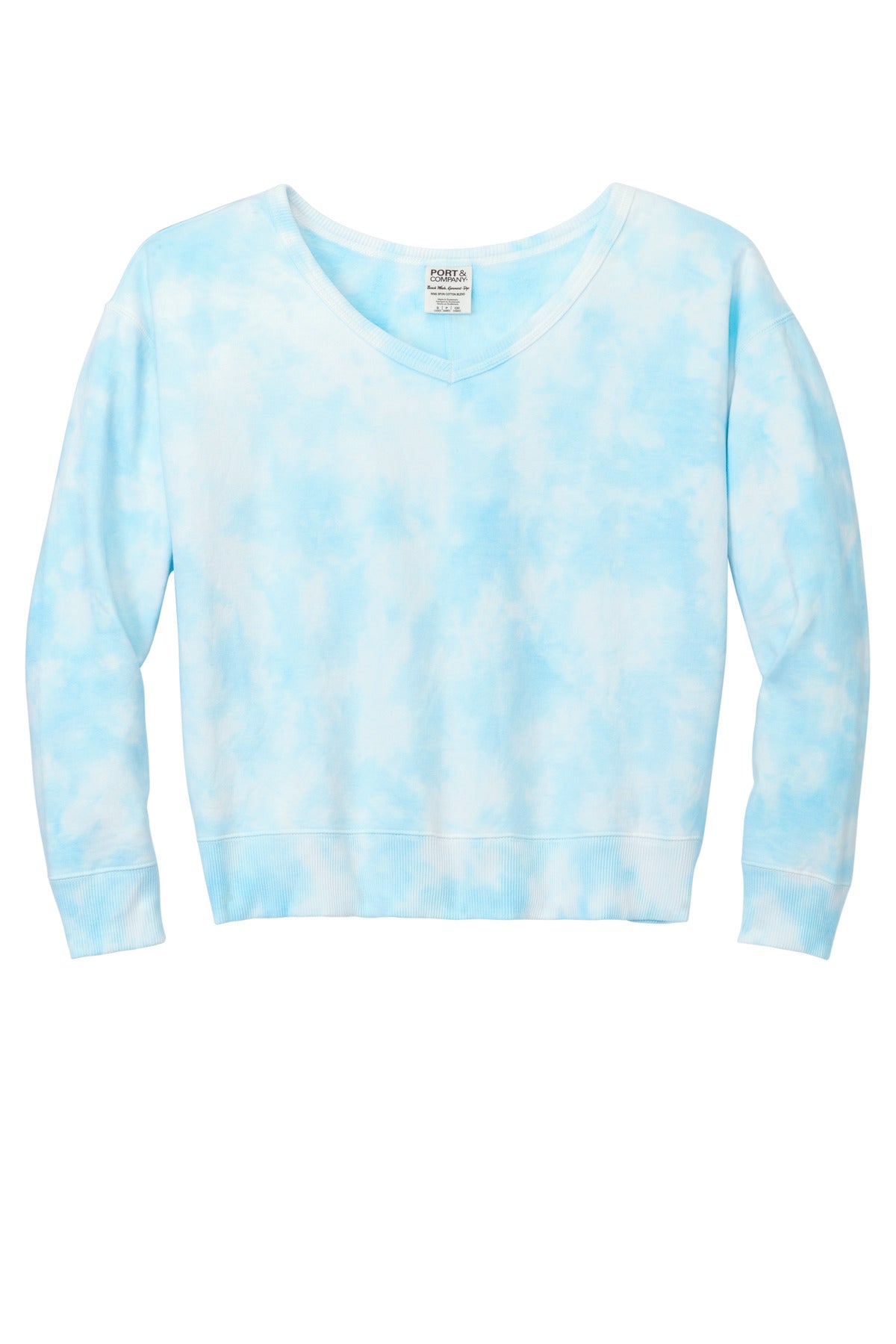 Port & Co Women's Beach Wash Cloud Tie-Dye V-Neck Sweatshirt LPC140V