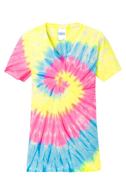 Port & Co Women's Tie-Dye V-Neck Tee.  LPC147V