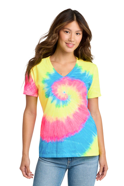 Port & Co Women's Tie-Dye V-Neck Tee.  LPC147V