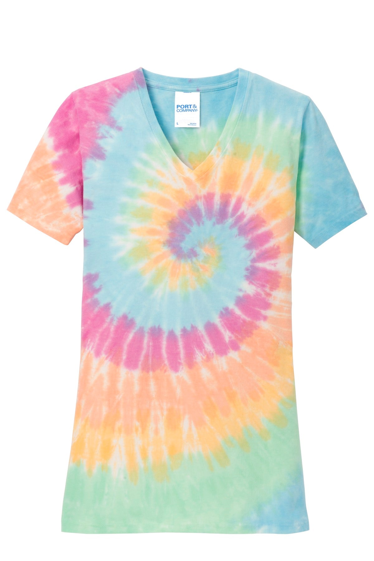 Port & Co Women's Tie-Dye V-Neck Tee.  LPC147V