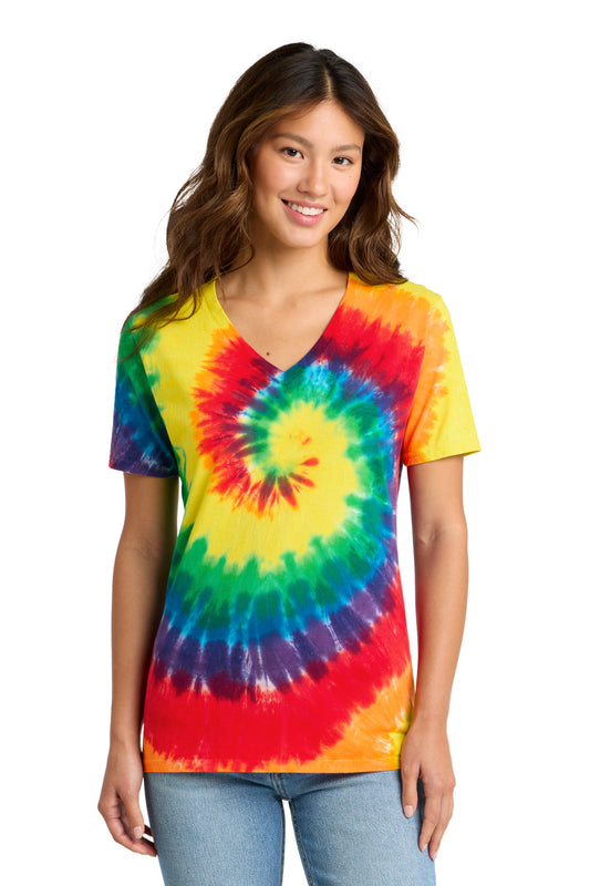 Port & Co Women's Tie-Dye V-Neck Tee.  LPC147V