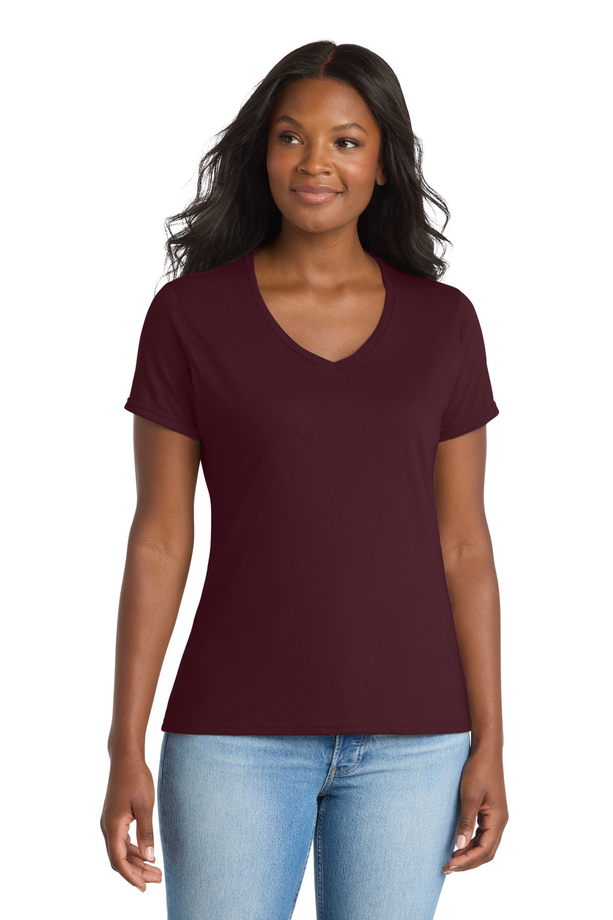 Port & Co Women's Performance Blend V-Neck Tee. LPC381V