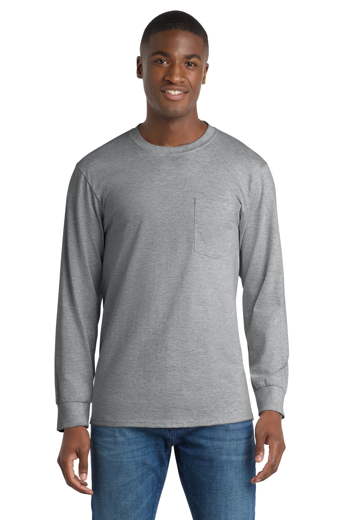 Port & Co Tall Long Sleeve Essential Pocket Tee. PC61LSPT