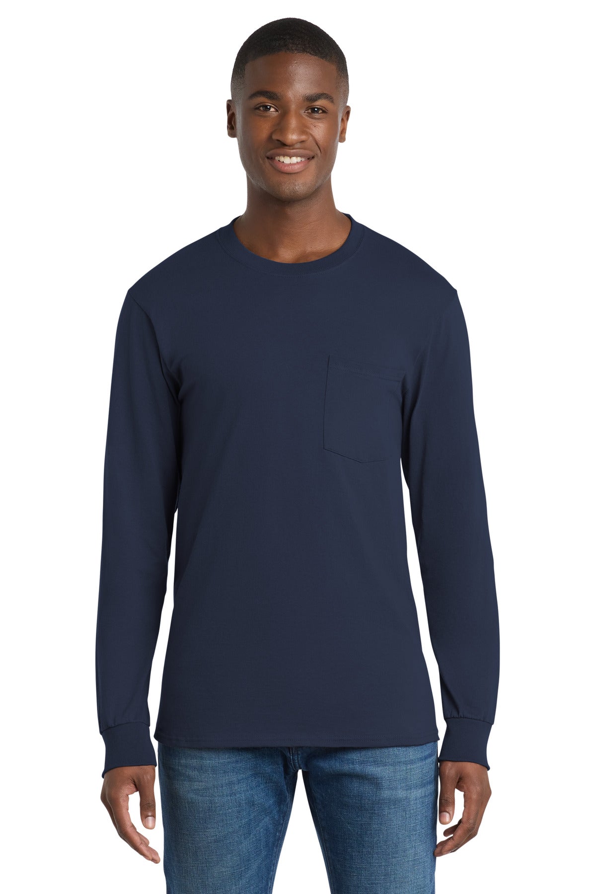 Port & Co Tall Long Sleeve Essential Pocket Tee. PC61LSPT