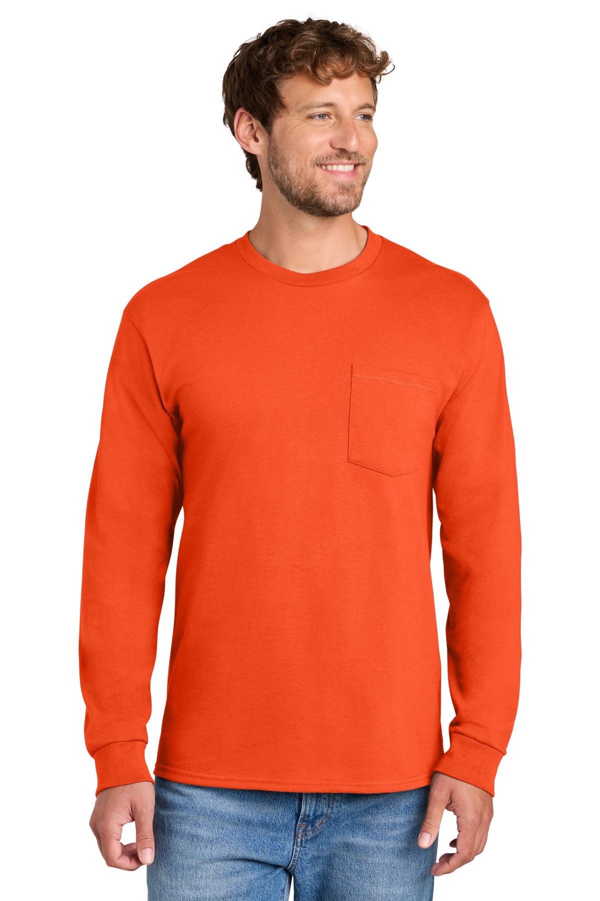 Port & Co Tall Long Sleeve Essential Pocket Tee. PC61LSPT